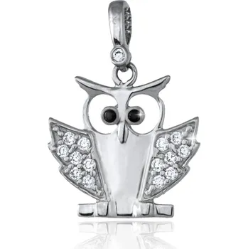 Přívěsek GEMMAX GLPWX1953 Zlatý přívěsek Sova zdobený onyxy a zirkony bílé zlato – zlatý šperk ryzosti 585/1000 v Dárkovém balení s Certifikátem GLPWX-19531