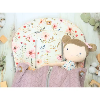 SET Podložka prodloužená (Floral, old pink fleece) + copánková deka (violet pink, šedý fleece)