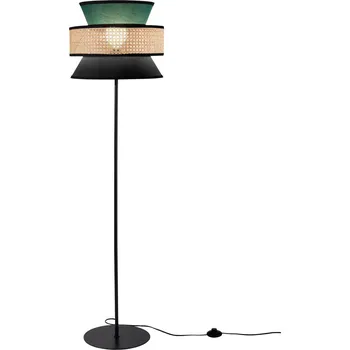 Lampička Luce Ambiente Design Stojací lampa Gazebo, zelená/černá/přírodní, 147 cm, látka/rattan - Ø základna 30 cm zelená, černá, přírodní 1 x 30 W - Doprava zdarma