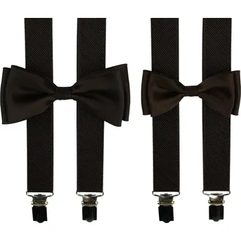 Kšandy Tmavě hnědý set kšandy s motýlkem pro tátu a syna