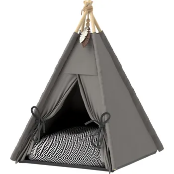 Pelíšek pro kočku PAWHUT Pelíšek pro kočky TEEPEE 60 x 60 x 76 cm šedá