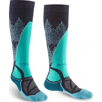 Dámské termoprádlo Bridgedale Women's Ski Midweight Merino Endurance Over Calf dark denim/aqua - S (3-4,5) / EU 35-37 / 21-23 cm