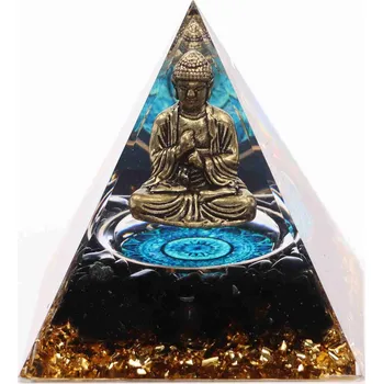 Drahý kámen Magieprirody.cz Orgonit pyramida 6x6 cm Buddha + kameny Obsidián #OR049