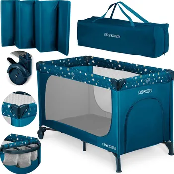 Dětská postýlka Ricokids Cestovní postýlka + matrace + taška 125 x 65 x 78 cm RK-240 tmavě modrá