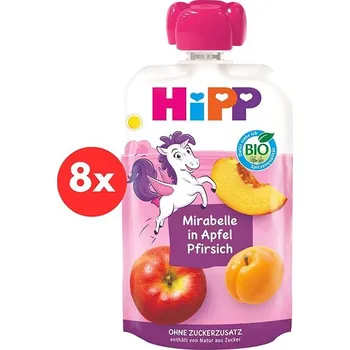 HiPP BIO Hippies Jablko Broskev Mirabelka 8× 100 g