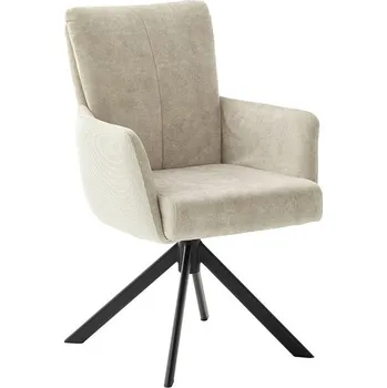 Jídelní židle Jídelní židle ROSARIO krémová s područkami, podnož kovová matně černá