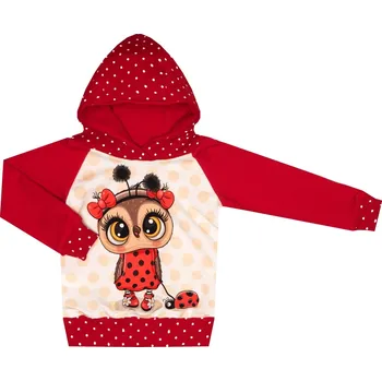 Mikina s kapucí - Puntík červená - sovička - skladem Velikost: 92