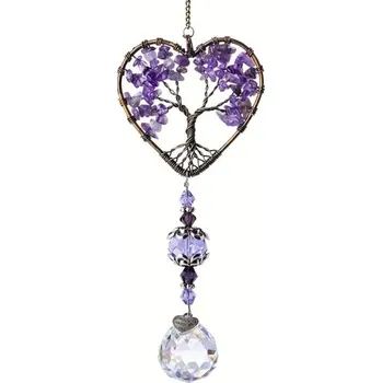 Lapač snů Feng Shui - Křišťálový závěs - Strom života fialový