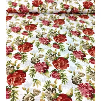 Bavlněná látka růže na bílé plátno 140cm | RTex