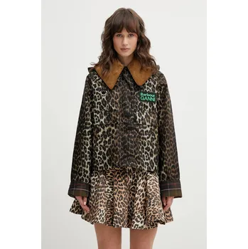 Pánská větrovka Bavlněná bunda Barbour x Ganni Printed Hooded Wax, 44, hnědá, 82X