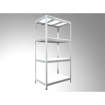 Dílenský regál Kovový regál do sklepa Biedrax 35 x 90 x 180 cm, pozinkovaný - 4 police bílé lamino 12mm, 300 kg