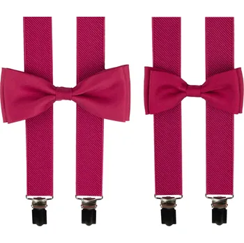 Kšandy Malinově červený set kšandy s motýlkem pro tátu a syna