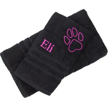 Pelíšek pro psa Pískací Potvůrky Ručník/osuška s výšivkou - černá Barva výšivky: zelená, Velikost: Ručník 50 x 100 cm, Výšivka: Tlapka