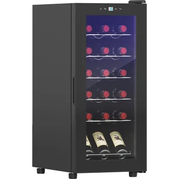 Vinotéka HOMCOM Chladnička na víno, kompresorová, na 18 lahví, 50 litrů, se skleněnými dveřmi, 5-18°, chladnička na lahve s dotykovým spínačem| Aosom
