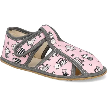Dívčí bačkory Barefoot dětské přezůvky Baby bare - růžová kočka Velikost: 23