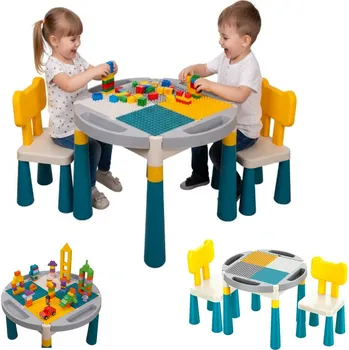 Dětský stůl Lebula Multifunkční stůl 2v1 blokový stohovací stůl pro děti kulatý + 2 židle