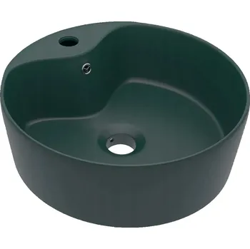 Kulaté keramické umyvadlo matné tmavě zeleň 36 x 13 cm