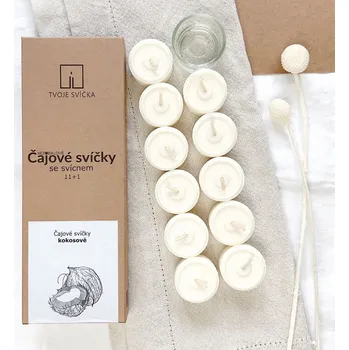 Svíčka Tvoje Svíčka Čajové svíčky sójové se svícnem 11ks, 220g