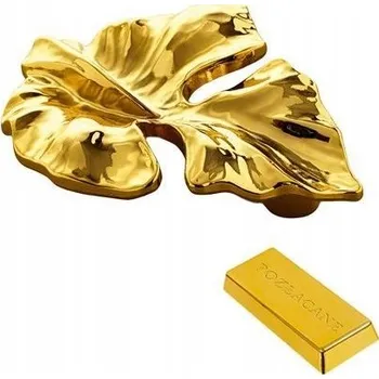 Nábytkové kování Nábytková úchytka EDEN 100x73 Retro Madlo Vintage ZLATÁ L-64 mm LIST (Lístek)