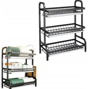 Odkapávač na nádobí ODKAPÁVAČ NA NÁDOBÍ TŘÍPATROVÝ černý nerezová ocel skládací odkapávač