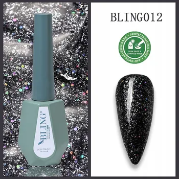 Lak na nehty Bling HYBRIDNÍ LAK Černý & Vícebarevný brokát 10 ml č. 012