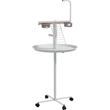 Krmítko pro ptáka PawHut stojan na ptáky s krmítkem, kolečka, bidýlka, krmítko, krmítko pro ptáky s žebříkem na zahradu, balkon, ocel, bílá| Aosom