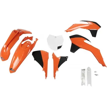 UFO sada plastů a kryty tlumičů KTM SX 125/150 '13-'15, SX 250 '13-'16, SX-F 250/350/450 '13-'15 (oranžová/bílá)