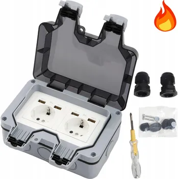 Elektrická zásuvka IP66 VODOTĚSNÁ KONTROLNÍ LAMPKA S VNĚJŠÍ ZAHRADNÍ ZÁSUVKOU, 2 ZDÍŘKY