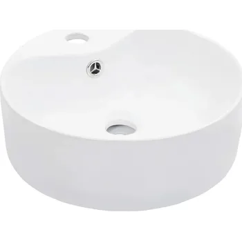 Bílé kulaté keramické umyvadlo 36 x 13 cm s přepadem a otvorem pro baterii