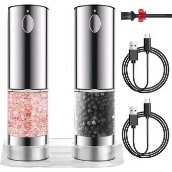 Mlýnek na koření Elektrický mlýnek na sůl, pepř a koření s regulací, USB, sada 2 ks