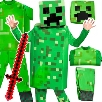 Karnevalový kostým KOSTÝM MINECRAFT PRO CHLAPCE CREEPER SADA MASKA KOSTÝM MEČ