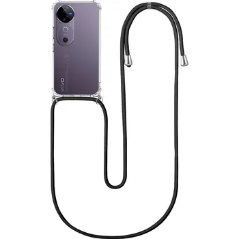 Pouzdro na mobilní telefon Kryt Vivo V40 5G s černou šňůrkou průhledný (obal neboli pouzdro na Vivo V40 5G)