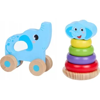 Dřevěná hračka Dřevěná věž pyramida ke skládání MINI MATTERS Vzor SLŮNĚ certifikace FSC