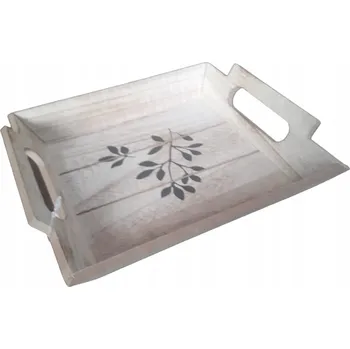 Mini dřevěný dekorativní podnos čtvercový s úchyty S ČERNOU GRAFIKOU BÉŽOVÝ