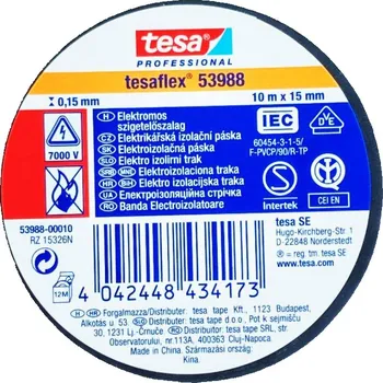 Lepicí páska Páska elektroizolační PVC 53988, IEC, 10 m x 15 mm, černá, TESA