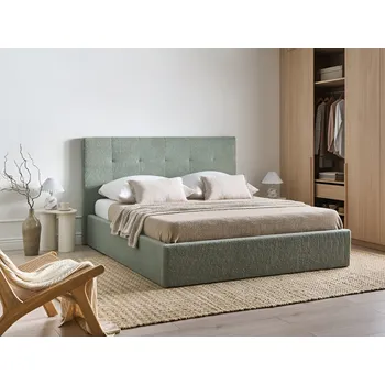 Postel Postel zelená buklé čalounění 160 x 200 cm s úložným prostorem moderní s čelem nábytek do ložnice Beliani