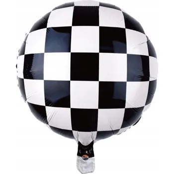 Balónek Kulatý fóliový balónek s heliem a šachovnicovým motivem auto