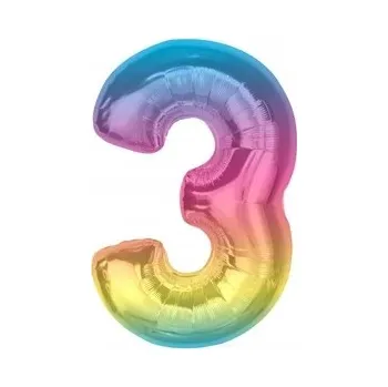 Balónek Fóliový balónek Smart, číslice 3, duhový, 92 cm AA