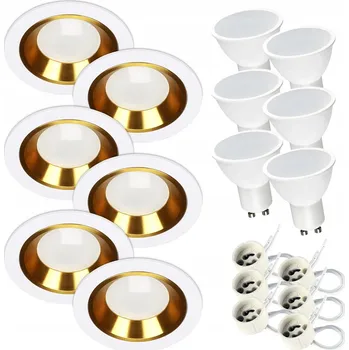 Stropní svítidlo KULATÉ STROPNÍ SVÍTIDLO bílé s ozdobným zlatým kroužkem + žárovka GU10 7W neutrální bílá