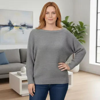 Dámský svetr Dámský tmavě šedý svetr s netopýřími rukávy S1959