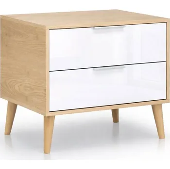 Noční stolek Noční stolek 2šx lesklá bílá / dub cremona Olivia