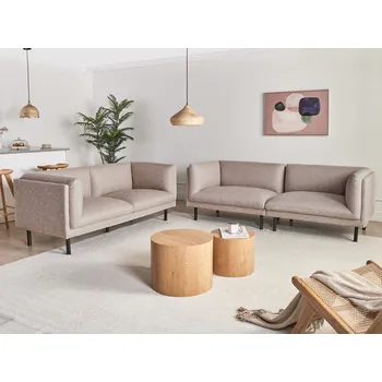 Sedací souprava 5místná sedací souprava světle hnědá látkové čalounění černé kovové nohy 3místná a 2místná pohovka obývací pokoj Beliani