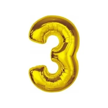 Balónek Fóliový balónek Číslice 3 zlatá 92 cm Helium Narozeniny