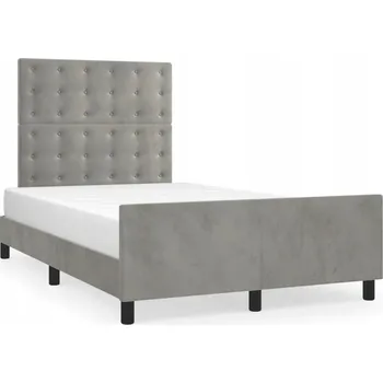 Postel Rám postele s čelem, sametový světle šedý, 203 x 126 x 118/128 cm