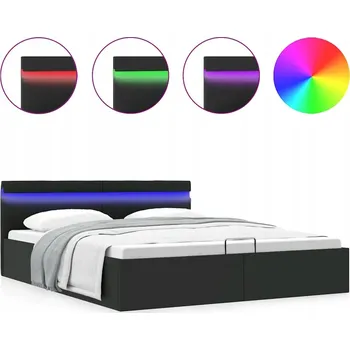 Postel Černá čalouněná postel z umělé kůže 160x200 cm s hydraulickým zvedákem