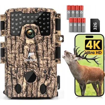 Bezpečnostní kamera Lovecká kamera 48 MP 4K s nočním viděním, SD karta 32 GB a 8 AA baterií