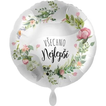 Balónek Fóliový balonek Všechno nejlepší s květinovým věncem – personalizace 43 cm