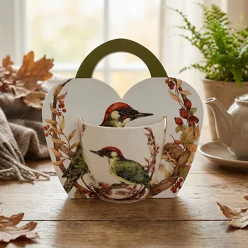 Porcelánový hrnek DUO ANIMALS PTACÍ SVĚT MALOVANÝ DATLO 460 ml