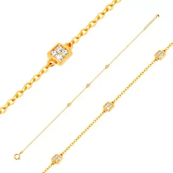 Náramek Zlatý náramek 585 s oválnými očky a třemi blýskavými čtverečky