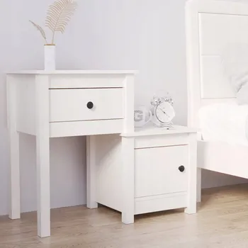 Noční stolek Noční stolek, bílý, 79,5x38x65,5 cm, masivní borovicové dřevo